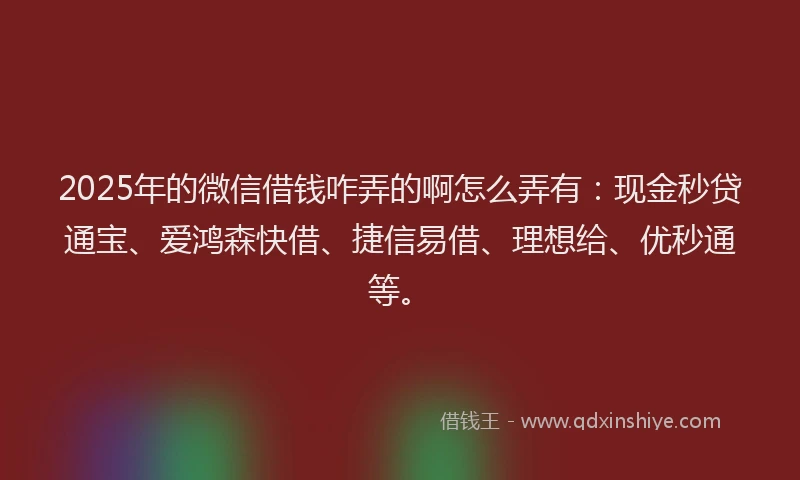 2025年的微信借钱咋弄的啊怎么弄有：现金秒贷通宝、爱鸿森快借、捷信易借、理想给、优秒通等。