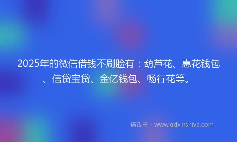 2025年的微信借钱不刷脸有：葫芦花、惠花钱包、信贷宝贷、金亿钱包、畅行花等。