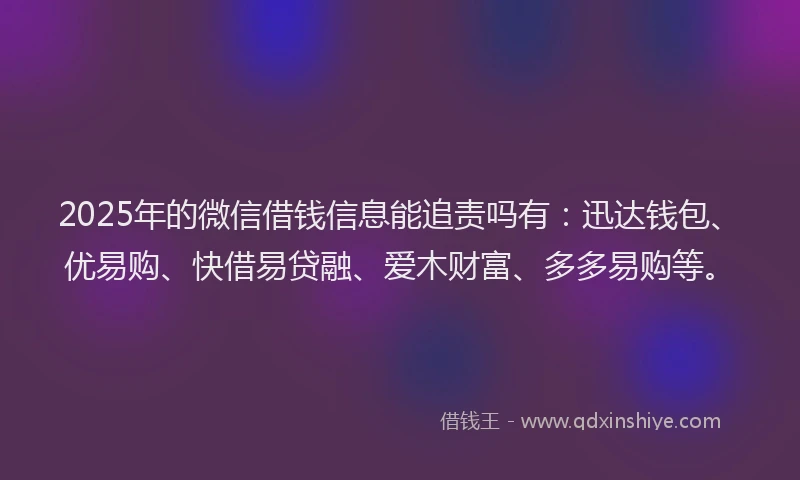 2025年的微信借钱信息能追责吗有：迅达钱包、优易购、快借易贷融、爱木财富、多多易购等。