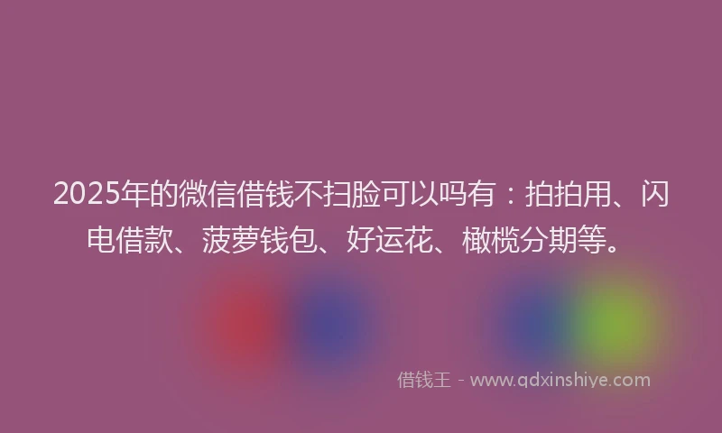 2025年的微信借钱不扫脸可以吗有：拍拍用、闪电借款、菠萝钱包、好运花、橄榄分期等。