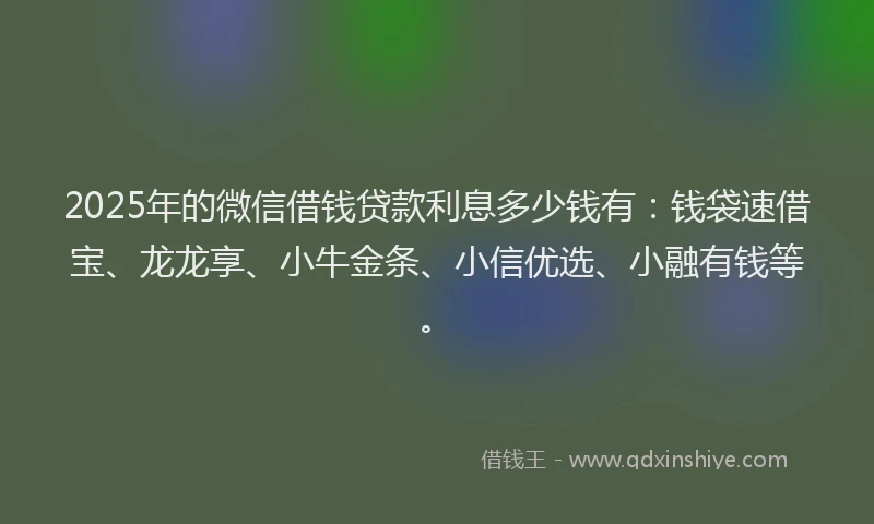 2025年的微信借钱贷款利息多少钱有：钱袋速借宝、龙龙享、小牛金条、小信优选、小融有钱等。