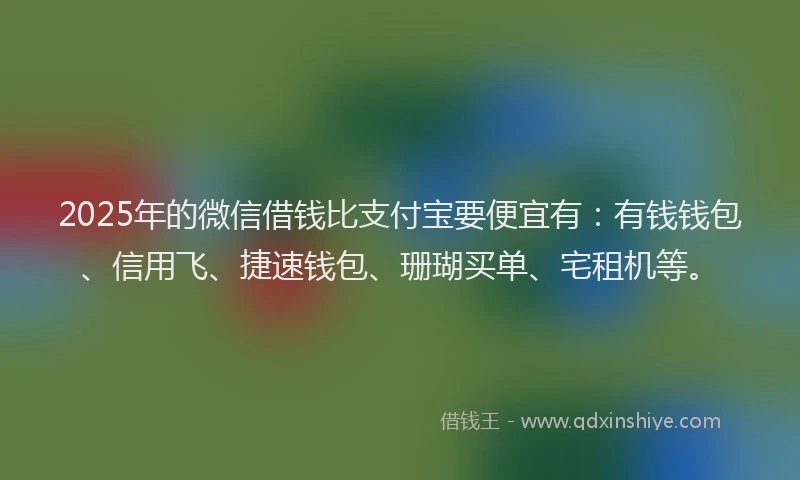 2025年的微信借钱比支付宝要便宜有：有钱钱包、信用飞、捷速钱包、珊瑚买单、宅租机等。