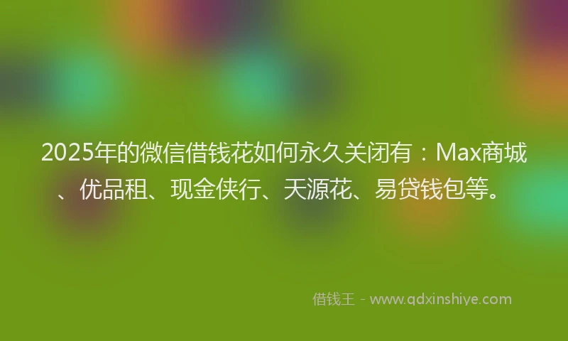 2025年的微信借钱花如何永久关闭有：Max商城、优品租、现金侠行、天源花、易贷钱包等。