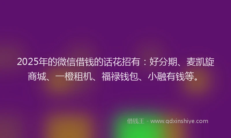 2025年的微信借钱的话花招有：好分期、麦凯旋商城、一橙租机、福禄钱包、小融有钱等。