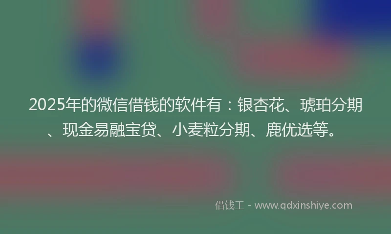 2025年的微信借钱的软件有：银杏花、琥珀分期、现金易融宝贷、小麦粒分期、鹿优选等。