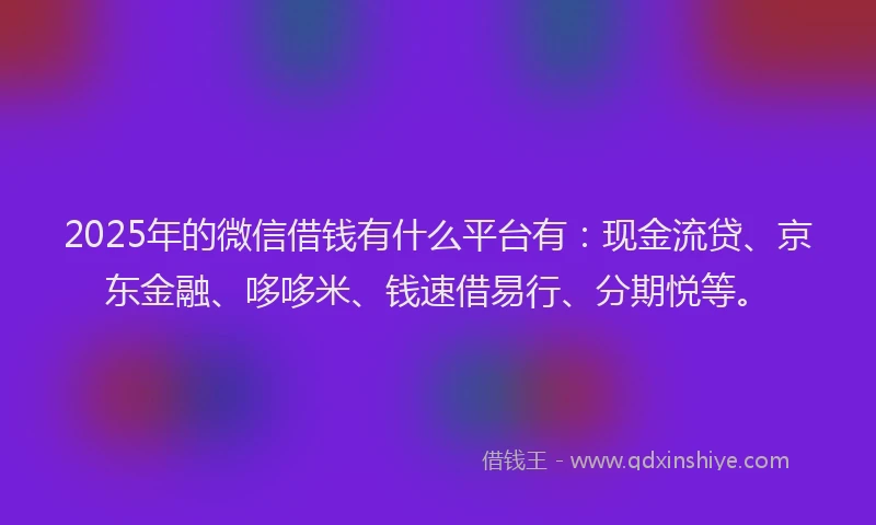 2025年的微信借钱有什么平台有：现金流贷、京东金融、哆哆米、钱速借易行、分期悦等。