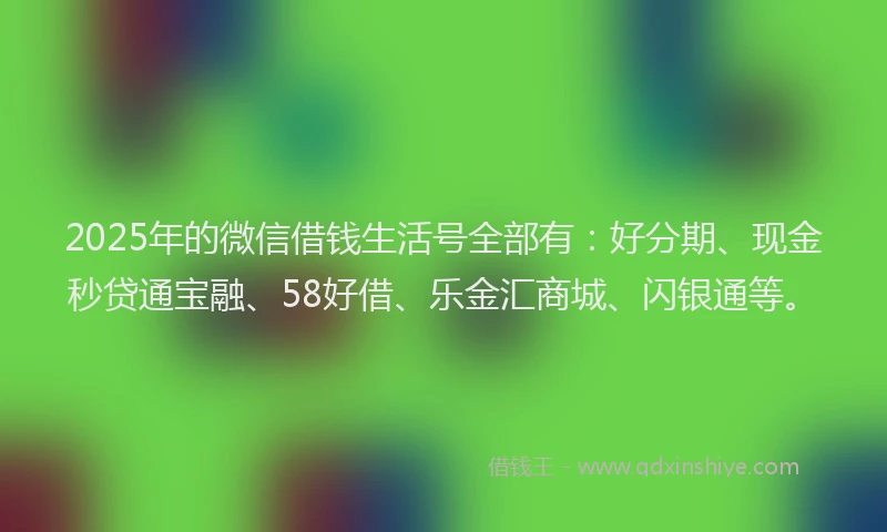 2025年的微信借钱生活号全部有：好分期、现金秒贷通宝融、58好借、乐金汇商城、闪银通等。