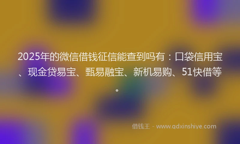 2025年的微信借钱征信能查到吗有：口袋信用宝、现金贷易宝、甄易融宝、新机易购、51快借等。