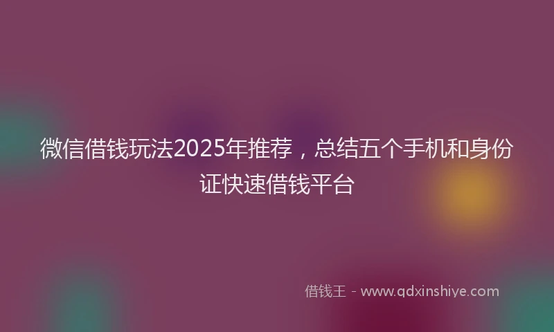 微信借钱玩法2025年推荐，总结五个手机和身份证快速借钱平台
