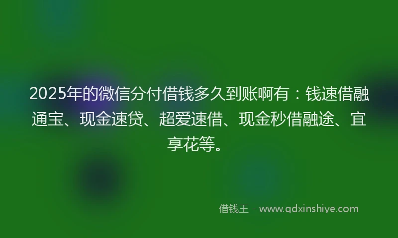 2025年的微信分付借钱多久到账啊有：钱速借融通宝、现金速贷、超爱速借、现金秒借融途、宜享花等。