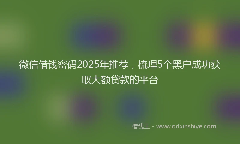 微信借钱密码2025年推荐，梳理5个黑户成功获取大额贷款的平台