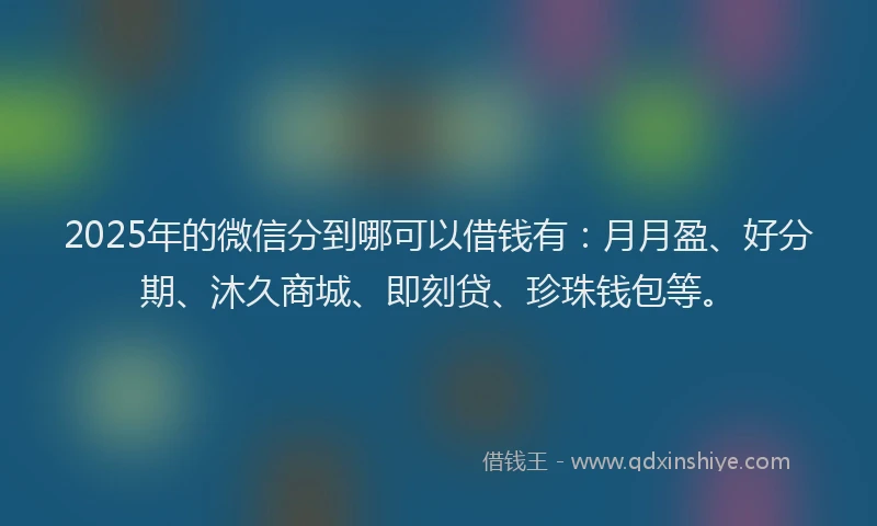 2025年的微信分到哪可以借钱有：月月盈、好分期、沐久商城、即刻贷、珍珠钱包等。