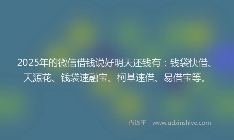 2025年的微信借钱说好明天还钱有：钱袋快借、天源花、钱袋速融宝、柯基速借、易借宝等。