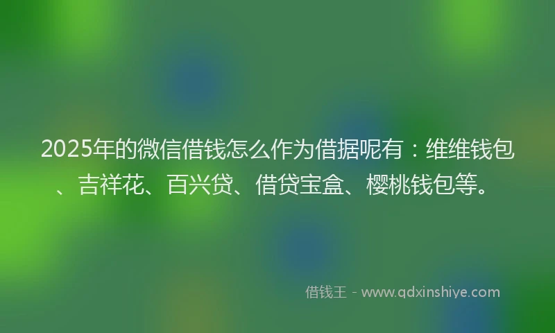 2025年的微信借钱怎么作为借据呢有：维维钱包、吉祥花、百兴贷、借贷宝盒、樱桃钱包等。