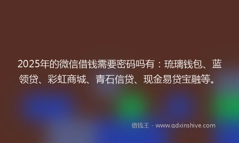 2025年的微信借钱需要密码吗有：琉璃钱包、蓝领贷、彩虹商城、青石信贷、现金易贷宝融等。