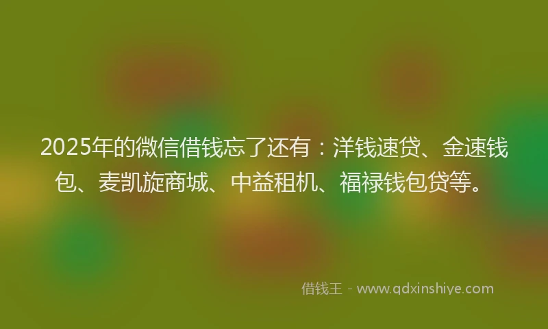 2025年的微信借钱忘了还有：洋钱速贷、金速钱包、麦凯旋商城、中益租机、福禄钱包贷等。