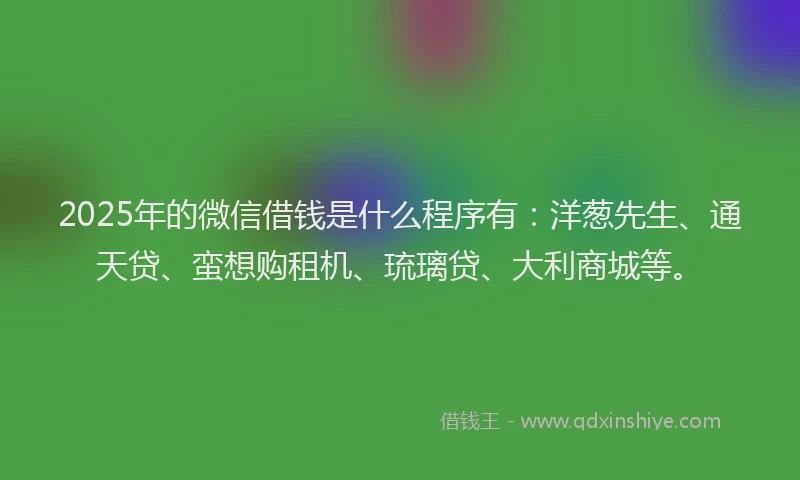 2025年的微信借钱是什么程序有：洋葱先生、通天贷、蛮想购租机、琉璃贷、大利商城等。