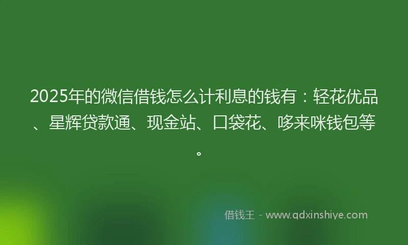 2025年的微信借钱怎么计利息的钱有：轻花优品、星辉贷款通、现金站、口袋花、哆来咪钱包等。