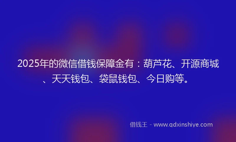 2025年的微信借钱保障金有：葫芦花、开源商城、天天钱包、袋鼠钱包、今日购等。