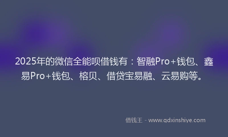 2025年的微信全能呗借钱有：智融Pro+钱包、鑫易Pro+钱包、榕贝、借贷宝易融、云易购等。