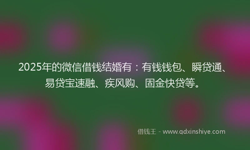 2025年的微信借钱结婚有：有钱钱包、瞬贷通、易贷宝速融、疾风购、固金快贷等。