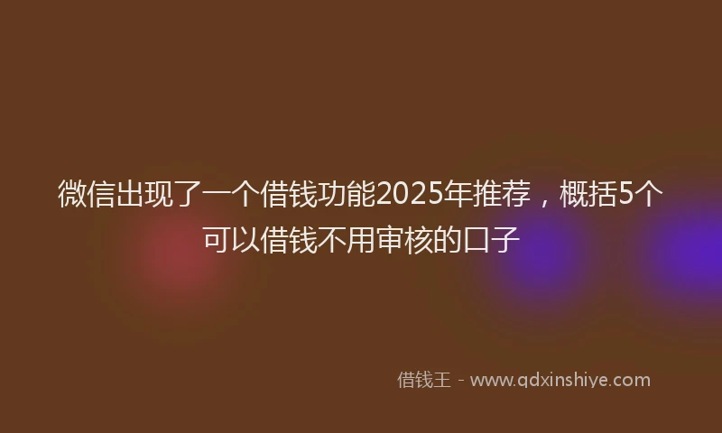 微信出现了一个借钱功能2025年推荐，概括5个可以借钱不用审核的口子