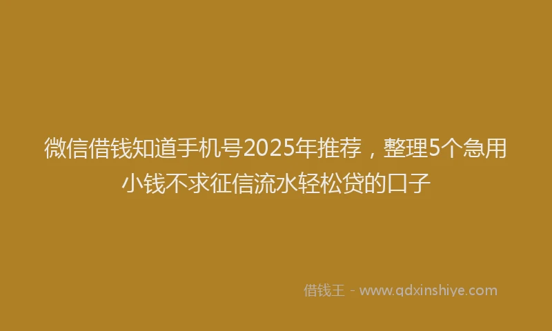 微信借钱知道手机号2025年推荐，整理5个急用小钱不求征信流水轻松贷的口子