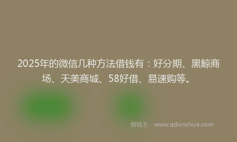 2025年的微信几种方法借钱有：好分期、黑鲸商场、天美商城、58好借、易速购等。