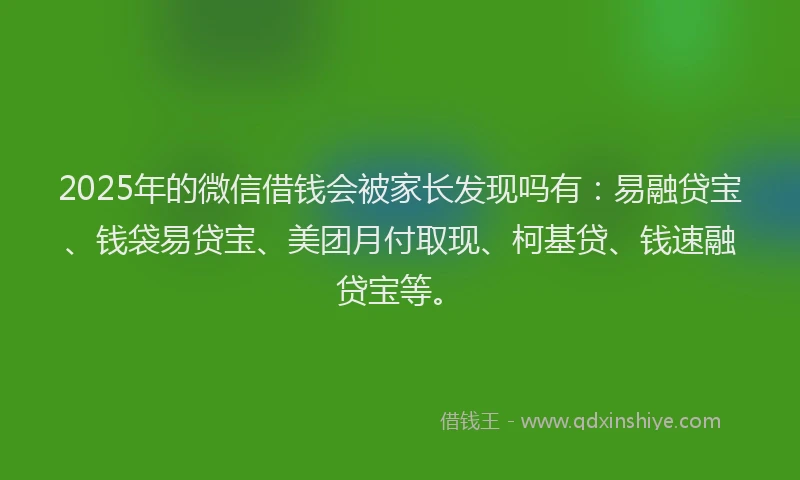 2025年的微信借钱会被家长发现吗有：易融贷宝、钱袋易贷宝、美团月付取现、柯基贷、钱速融贷宝等。