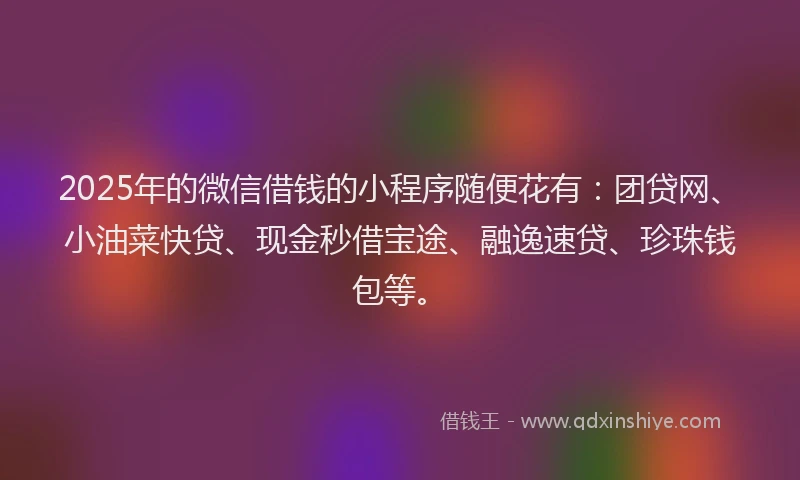 2025年的微信借钱的小程序随便花有：团贷网、小油菜快贷、现金秒借宝途、融逸速贷、珍珠钱包等。