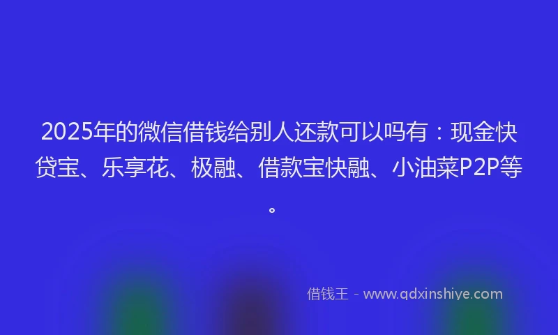 2025年的微信借钱给别人还款可以吗有：现金快贷宝、乐享花、极融、借款宝快融、小油菜P2P等。