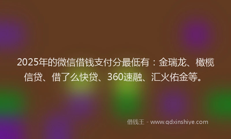 2025年的微信借钱支付分最低有：金瑞龙、橄榄信贷、借了么快贷、360速融、汇火佑金等。