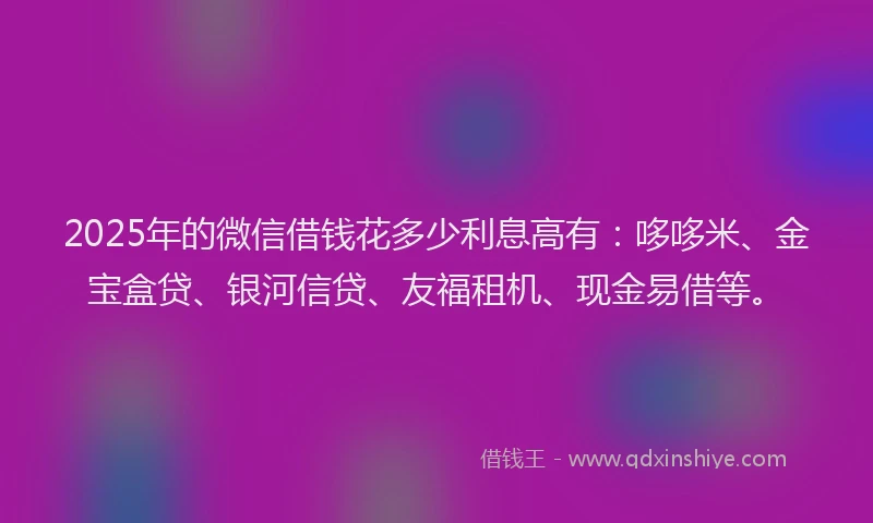 2025年的微信借钱花多少利息高有：哆哆米、金宝盒贷、银河信贷、友福租机、现金易借等。