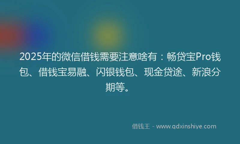2025年的微信借钱需要注意啥有：畅贷宝Pro钱包、借钱宝易融、闪银钱包、现金贷途、新浪分期等。