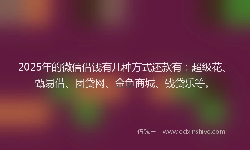2025年的微信借钱有几种方式还款有：超级花、甄易借、团贷网、金鱼商城、钱贷乐等。