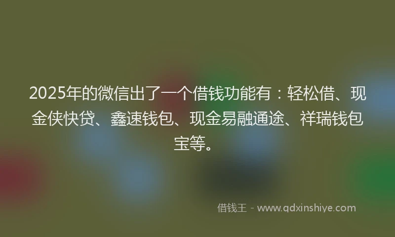 2025年的微信出了一个借钱功能有：轻松借、现金侠快贷、鑫速钱包、现金易融通途、祥瑞钱包宝等。