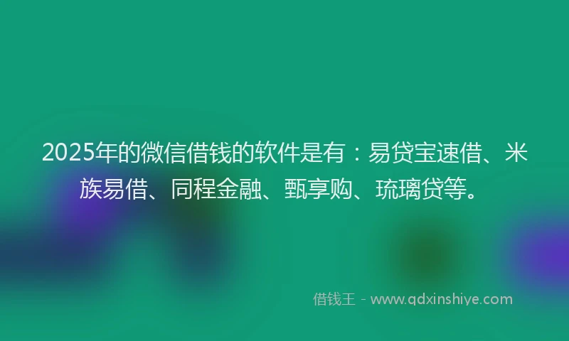 2025年的微信借钱的软件是有：易贷宝速借、米族易借、同程金融、甄享购、琉璃贷等。