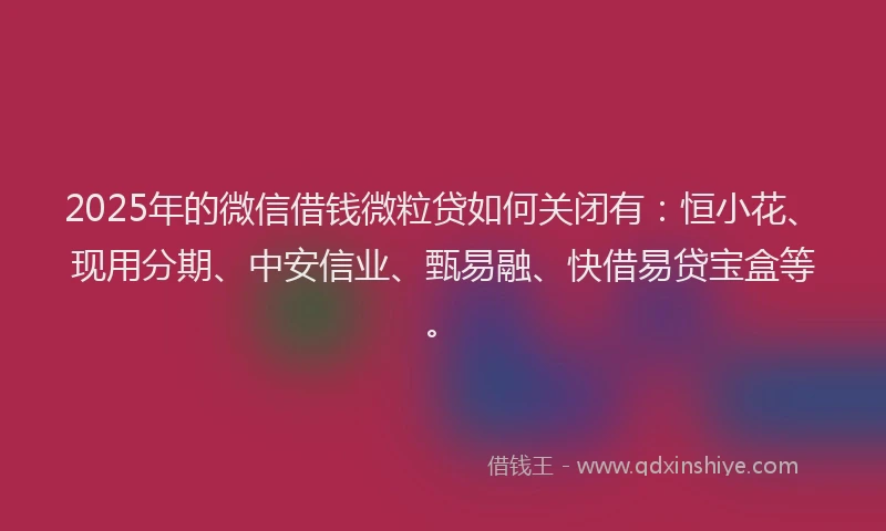 2025年的微信借钱微粒贷如何关闭有：恒小花、现用分期、中安信业、甄易融、快借易贷宝盒等。