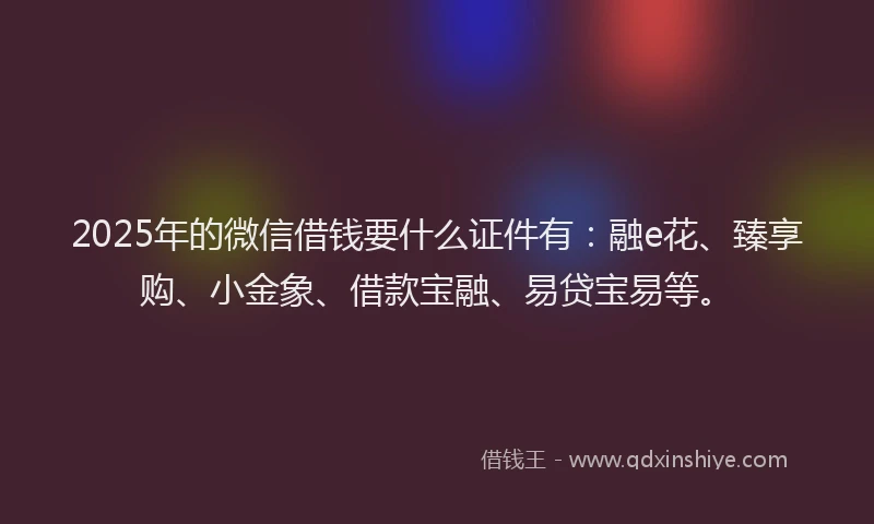 2025年的微信借钱要什么证件有：融e花、臻享购、小金象、借款宝融、易贷宝易等。