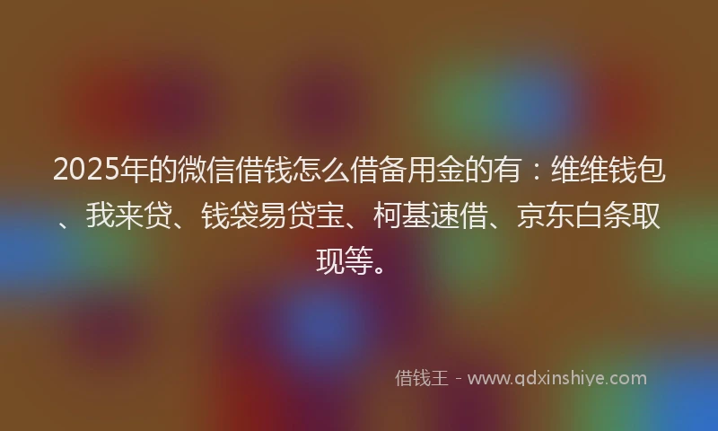2025年的微信借钱怎么借备用金的有：维维钱包、我来贷、钱袋易贷宝、柯基速借、京东白条取现等。