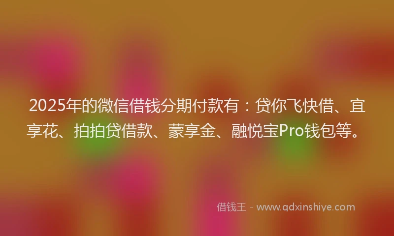 2025年的微信借钱分期付款有：贷你飞快借、宜享花、拍拍贷借款、蒙享金、融悦宝Pro钱包等。