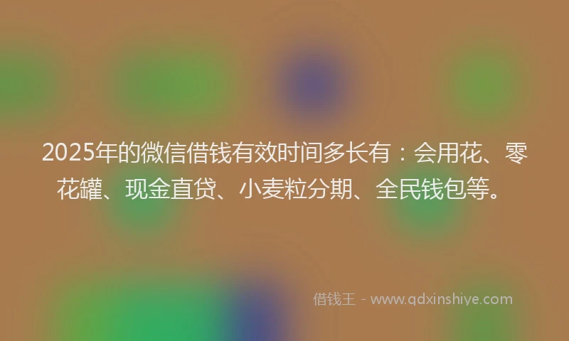 2025年的微信借钱有效时间多长有：会用花、零花罐、现金直贷、小麦粒分期、全民钱包等。