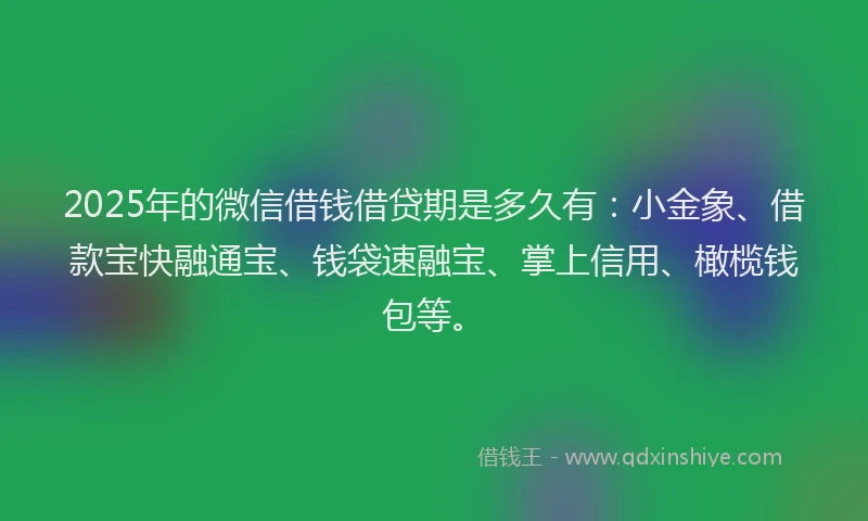 2025年的微信借钱借贷期是多久有：小金象、借款宝快融通宝、钱袋速融宝、掌上信用、橄榄钱包等。