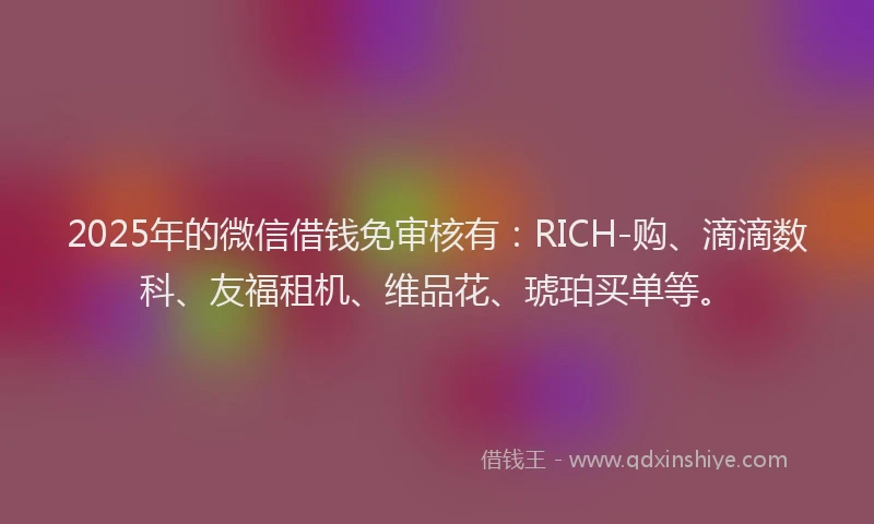 2025年的微信借钱免审核有：RICH-购、滴滴数科、友福租机、维品花、琥珀买单等。