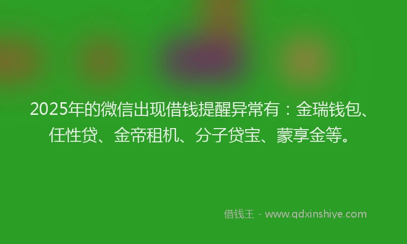 2025年的微信出现借钱提醒异常有：金瑞钱包、任性贷、金帝租机、分子贷宝、蒙享金等。