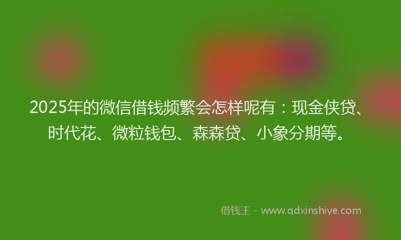2025年的微信借钱频繁会怎样呢有：现金侠贷、时代花、微粒钱包、森森贷、小象分期等。