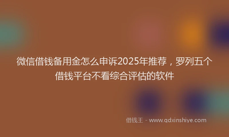 微信借钱备用金怎么申诉2025年推荐，罗列五个借钱平台不看综合评估的软件