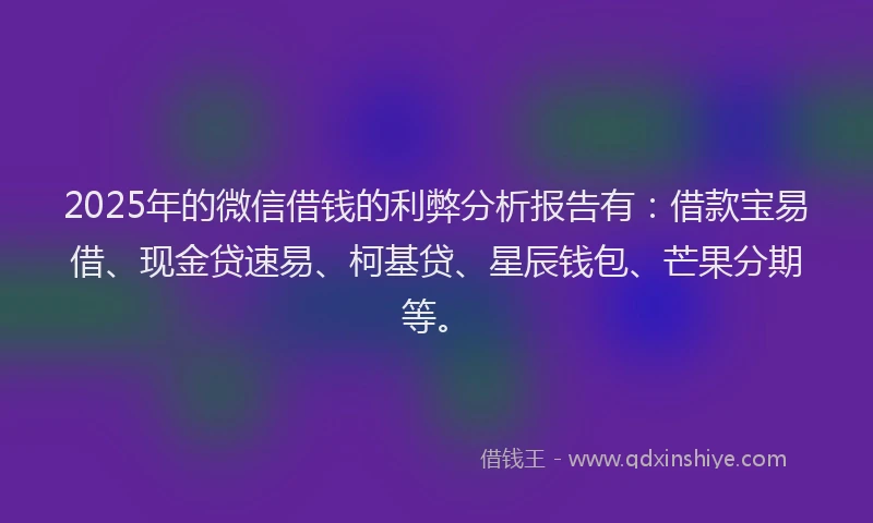 2025年的微信借钱的利弊分析报告有：借款宝易借、现金贷速易、柯基贷、星辰钱包、芒果分期等。