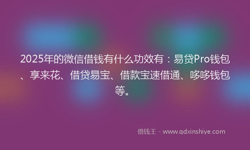 2025年的微信借钱有什么功效有：易贷Pro钱包、享来花、借贷易宝、借款宝速借通、哆哆钱包等。