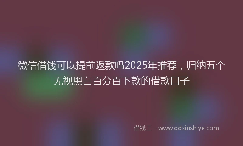 微信借钱可以提前返款吗2025年推荐，归纳五个无视黑白百分百下款的借款口子